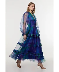 Karen Millen Women's Dark Floral Plunge Maxi Dress