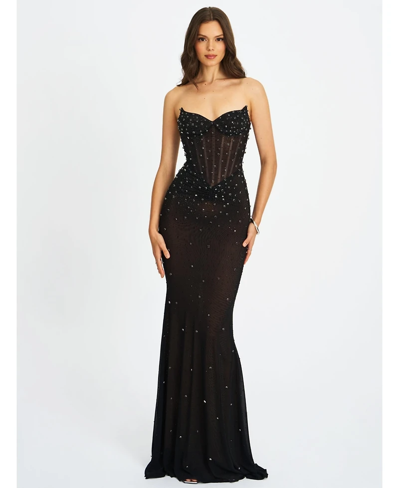 Miss Circle Women Fatima Black Crystal Sleeveless Corset Mermaid Maxi Dress