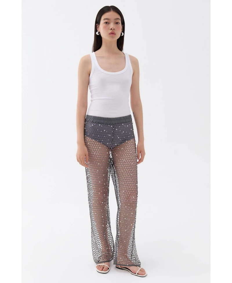 Nocturne Women's Shimmering Threaded Mesh Pants