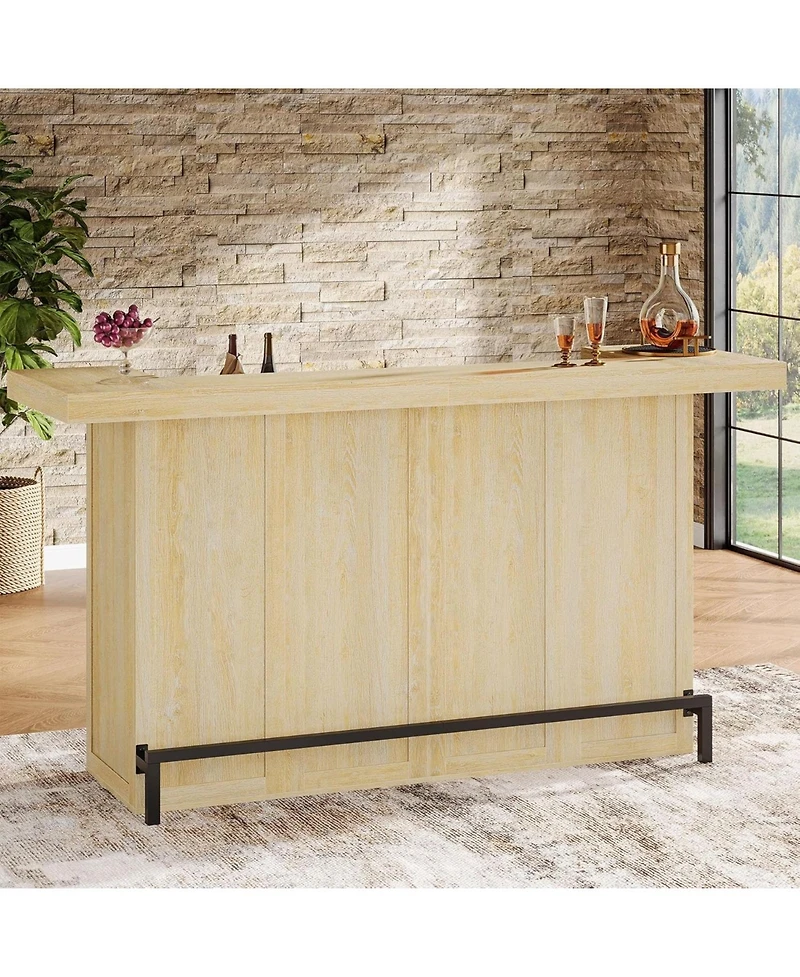 Tribesigns 4-Tier Bar Table, 70.9-Inch Large Modern Home Bar Unit with Wine Glass Holder and Black Footrest, Oak