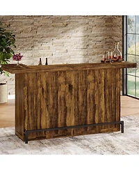 Tribesigns 4-Tier Bar Table, 70.9-Inch Large Modern Home Unit with Wine Glass Holder and Black Footrest, Oak