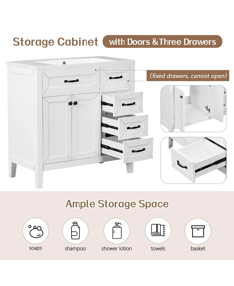 Casainc 36" Bathroom Vanity with Sink Combo, Cabinet Drawers, Solid Frame and Mdf Board