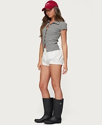 Edikted Women's Beau Striped Ribbed Button Up Top