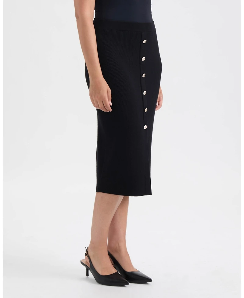 Ellen Tracy Women's Long Rib Knit Skirt with Button Detail