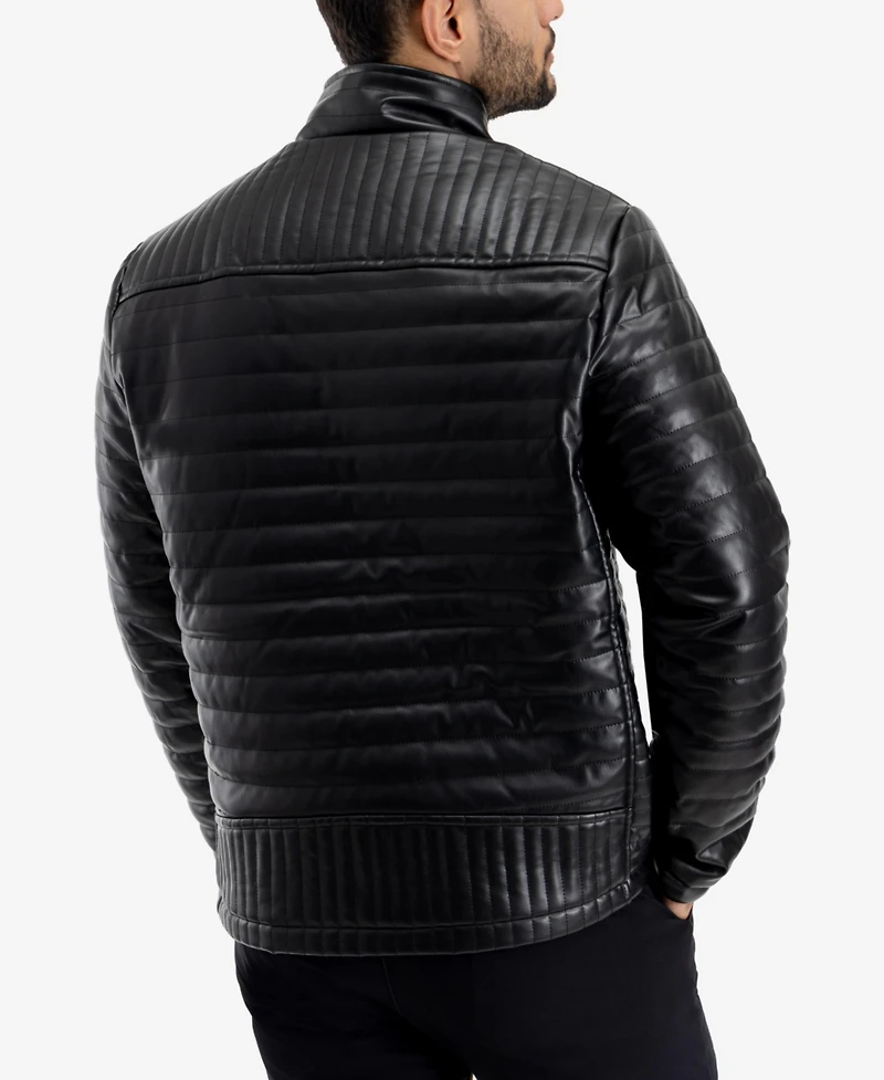 Xray Men's Pu Quilted Jacket With Faux Shearling Lining
