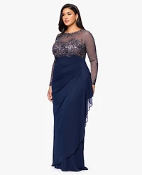 Xscape Plus Embroidered Long Sleeves Dress