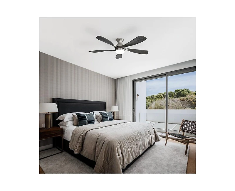 52-inch Modern Minimalist Sand Nickel 5-Blade Flush Mount with Led Light Remote Control Supports 6 Speeds and Timer Function