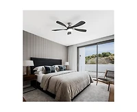 52-inch Modern Minimalist Sand Nickel 5-Blade Flush Mount with Led Light Remote Control Supports 6 Speeds and Timer Function
