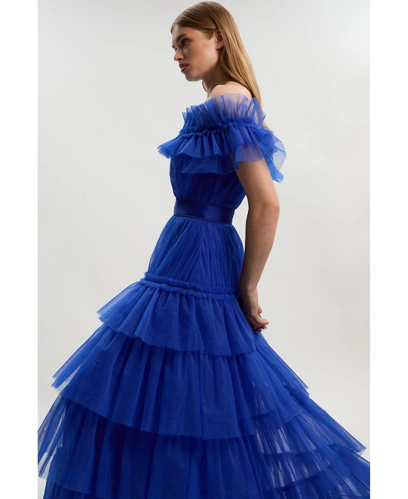Karen Millen Women's Tulle Off Shoulder Maxi Dress