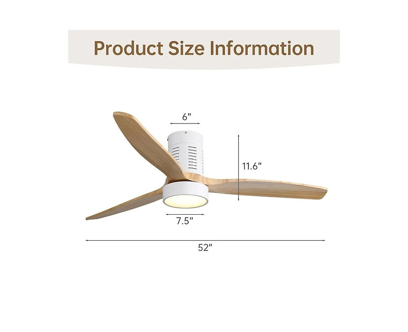 52-inch Modern White 3-Blade Flush Mount Fans Supports Remote Control 6-Speed Arbitrary Adjustment and Timing Function