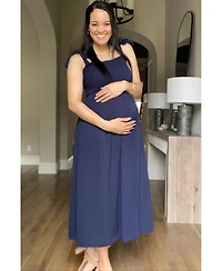 Pinkblush Maternity Beige Smocked Tie Strap Midi Dress