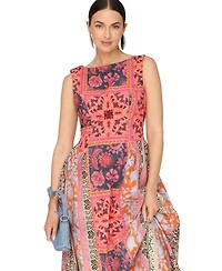 Avec Les Filles Women's Boat Neck Full Skirt Midi Dress