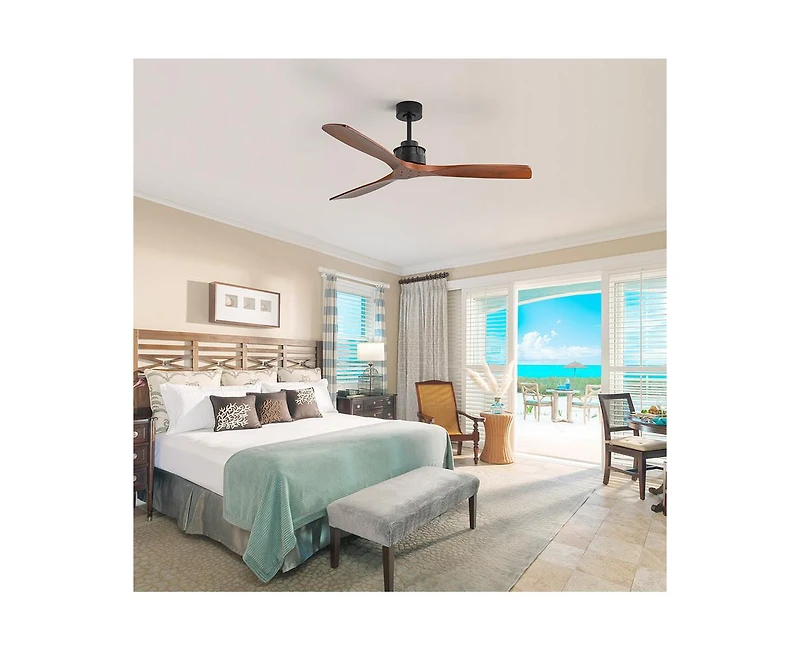 60-inch Modern Black 3-Blade Solid Wood Ceiling Fan Without Light With 6-Speed Remote Control and Forward Reverse Function For Indoor