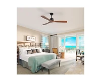 60-inch Modern Black 3-Blade Solid Wood Ceiling Fan Without Light With 6-Speed Remote Control and Forward Reverse Function For Indoor