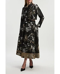 Karen Millen Women's Floral Jacquard Tailored Full Midi Skirt