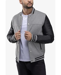 Xray Men's Wool Varsity Bomber Jacket With Pu Sleeves