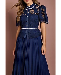 Coast Women's Lace Top Pleat Skirt Jewel Button Dress