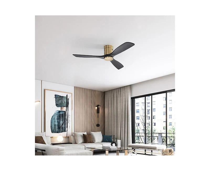 52-inch Modern Golden Sliver 3 Solid Wood Blade Ceiling Fan with 6-speed Remote Control and Forward Reverse Rotation Function for Indoor