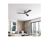 52-inch Modern Golden Sliver 3 Solid Wood Blade Ceiling Fan with 6-speed Remote Control and Forward Reverse Rotation Function for Indoor