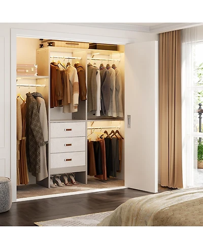 Aheaplus 5FT Small Closet Organizer System with 3 Fabric Drawers, 60" Shelving Towers