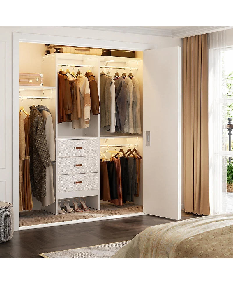 Aheaplus 5FT Small Closet Organizer System with 3 Fabric Drawers, 60" Shelving Towers