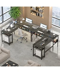 Aheaplus 47.2'' Mdf, Metal L-Shaped Desk with Power Outlet and Shelf, Reversible