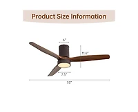 52-inch Modern 3-Blade Flush Mount Fans Supports Remote Control 6-Speed Arbitrary Adjustment and Timing Function