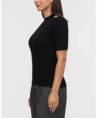 Ellen Tracy Women's Mock Neck Elbow Sleeve Rib Sweater with Button Detail