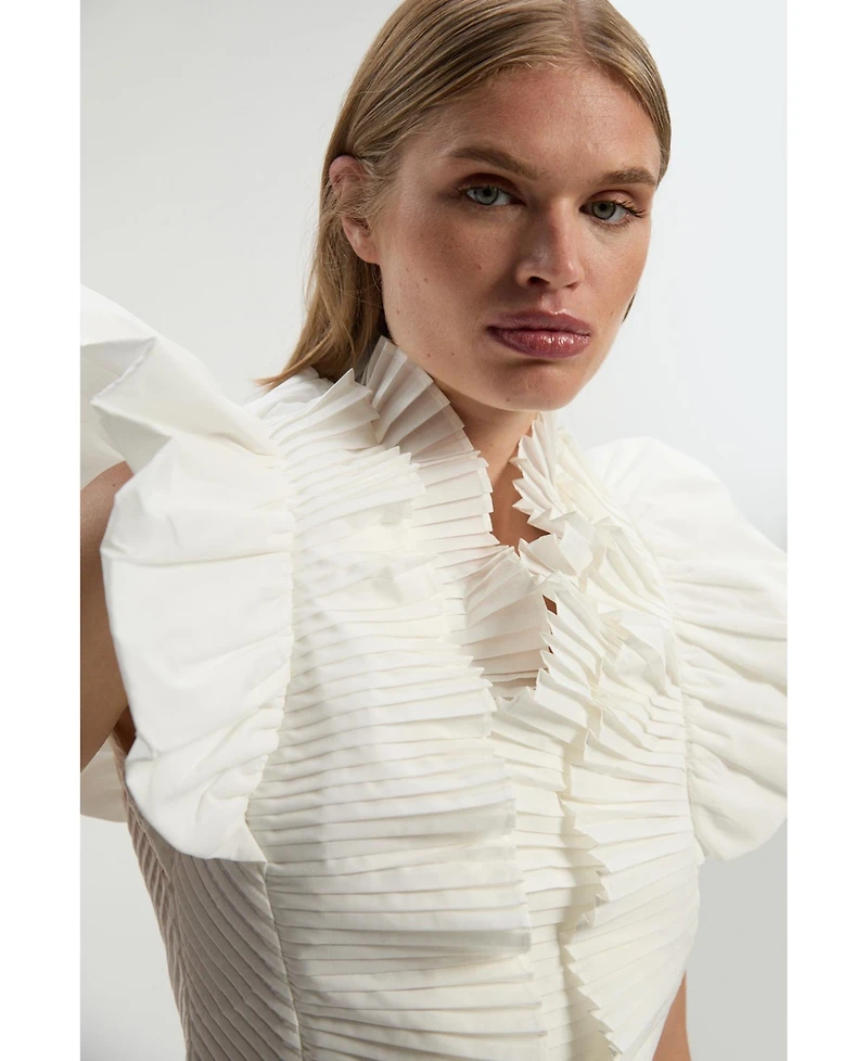 Karen Millen Women's Pleated Ruffle Sleeve Woven Top