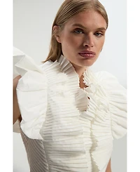 Karen Millen Women's Pleated Ruffle Sleeve Woven Top
