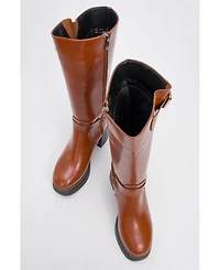 Prologue Shoes Rock Buckle Zip Block Heel Boot (Women)