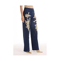 The Noli Shop Women's Rocco Gold Embellished Jean - Indigo
