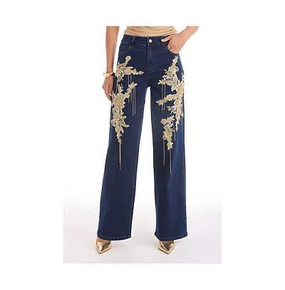 The Noli Shop Women's Rocco Gold Embellished Jean - Indigo