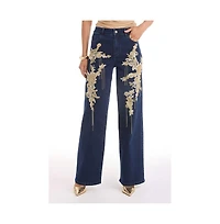 The Noli Shop Women's Rocco Gold Embellished Jean - Indigo