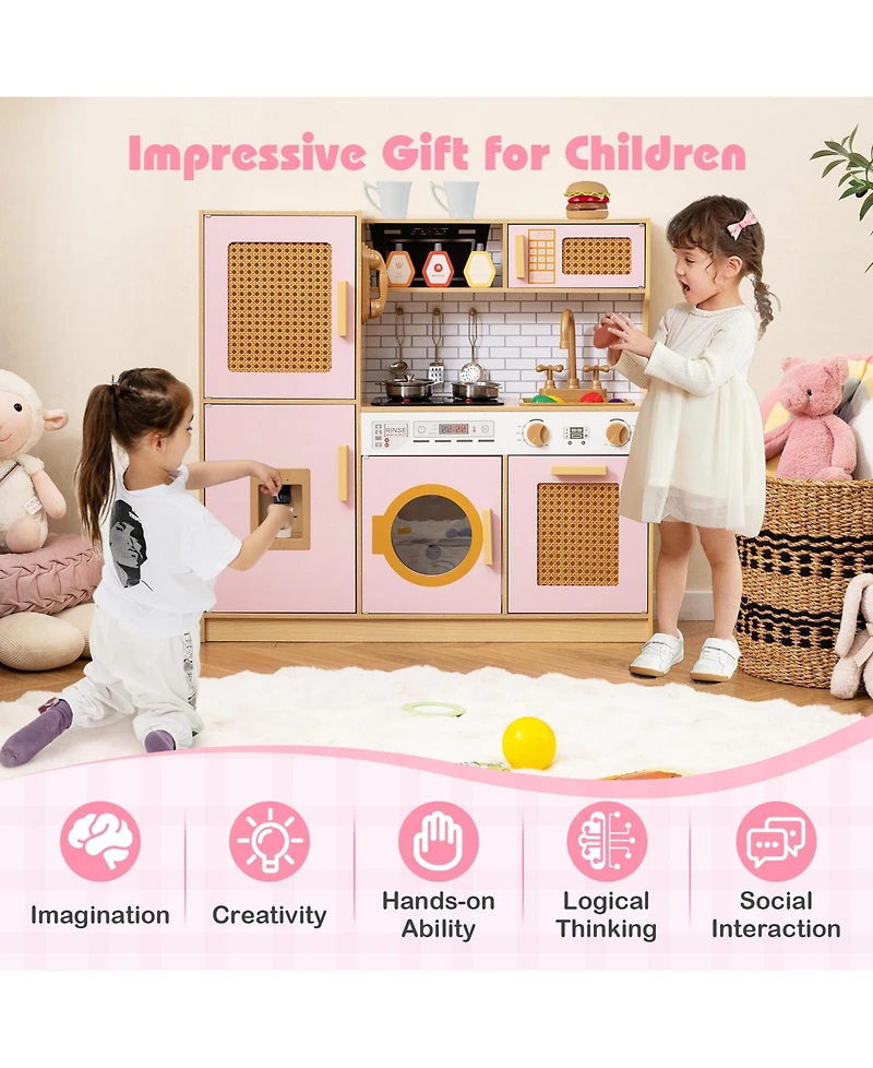 Sugift Kids Wooden Kitchen Playset with Realistic Lights and Sounds