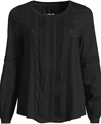Lands' End Plus Lightweight Jersey Lace Mix Long Sleeve Pintuck Top