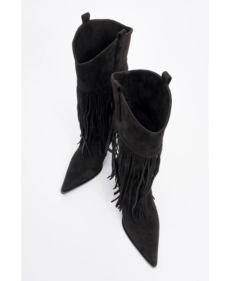 Prologue Shoes Gueras Fringe Pointed Toe Boot (Women)
