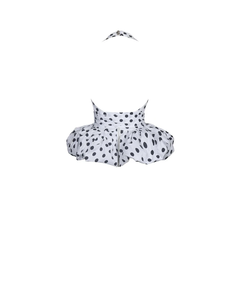 Miss Circle Women's Ilene White and Black Polka Dot Bubble Hem Halter Top