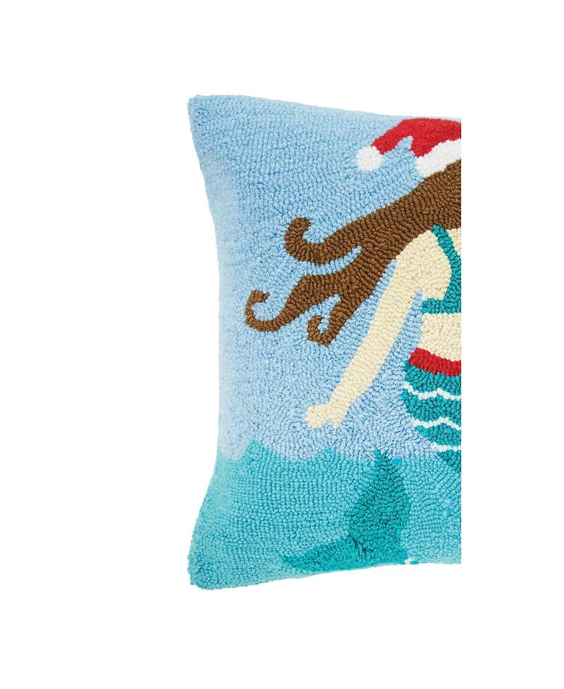 Santa Star Mermaid Hooked Christmas Throw Pillow, 18" x 18"