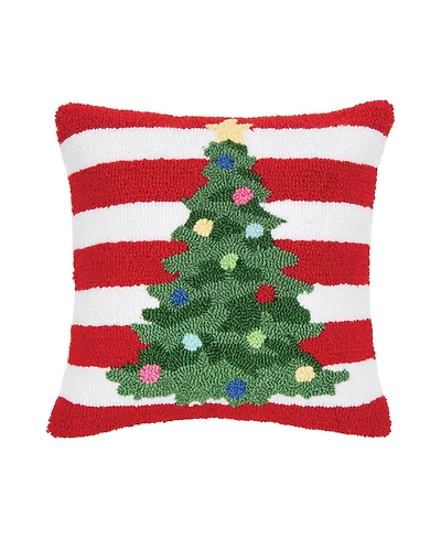Christmas Tree & Candy Cane Striped Hooked Accent Throw Pillow 16" x 16"
