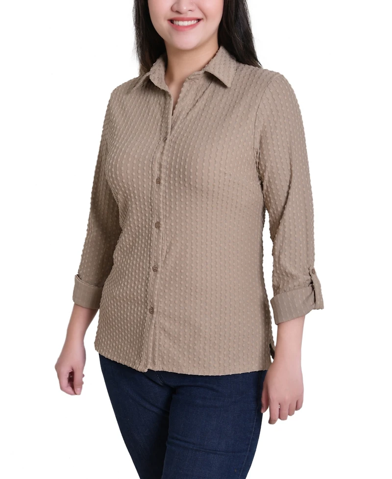Ny Collection Women's Point Collar Long Sleeve Textured Knit Top