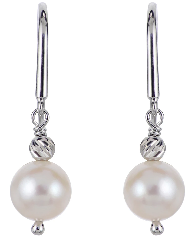 Macy's Cultured Freshwater Pearl (7-8mm) and Brilliance Beads Hook Earrings in Sterling Silver