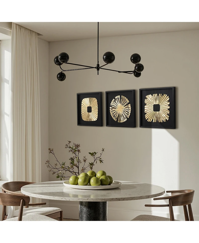 LuxenHome 3-Piece Modern Black & Gold Abstract Metal Wall Art Set, Contemporary Home Decor