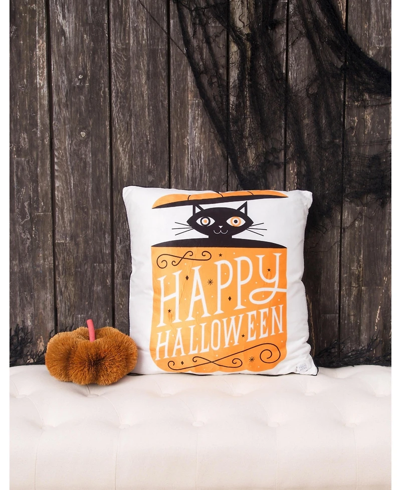 18" x 18" Festive Fright Cat Light-Up Led Light-Up Halloween Throw Pillow