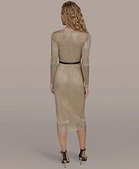 Donna Karan New York Women's Foil Mesh Belted Midi Dress