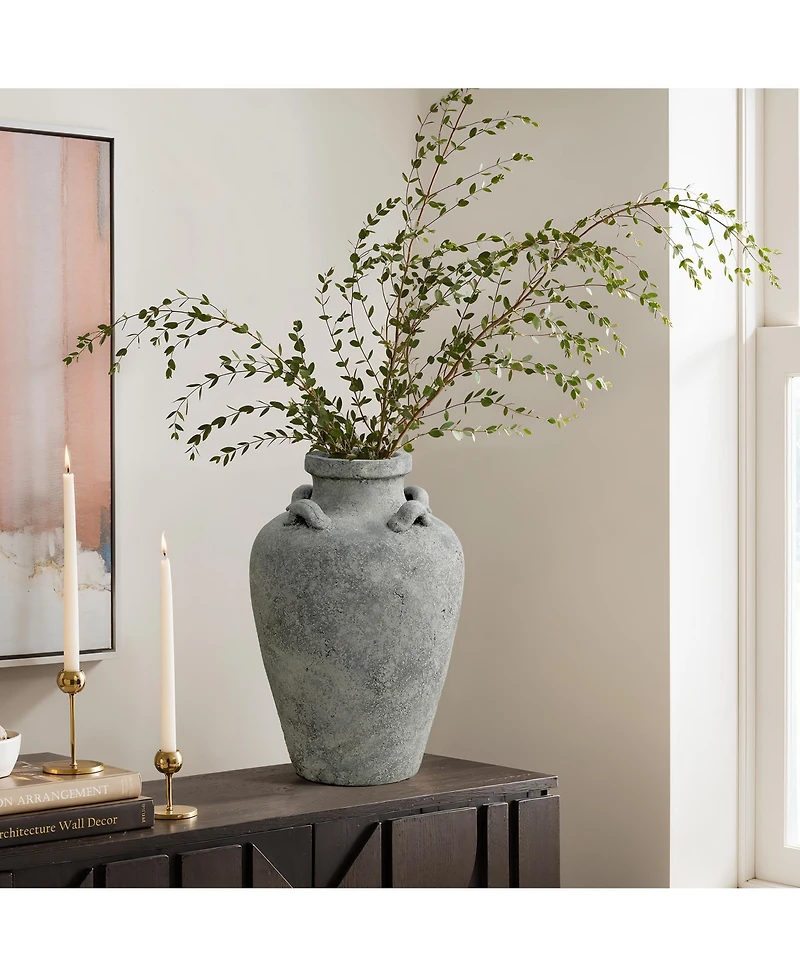 LuxenHome Rustic Antiqued Gray 15-Inch Tall Round Terracotta Urn Vase