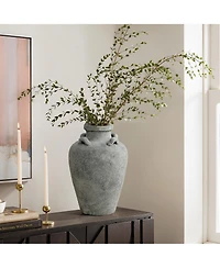 LuxenHome Rustic Antiqued Gray 15-Inch Tall Round Terracotta Urn Vase