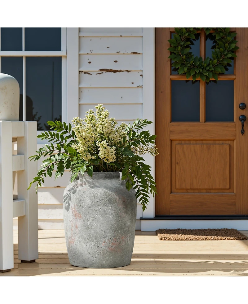 LuxenHome Rustic Old-World Gray with Brown 13.4-Inch Tall Round Terracotta Jug Vase with Handles