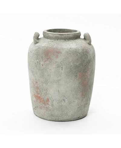 LuxenHome Rustic Old-World Gray with Brown 13.4-Inch Tall Round Terracotta Jug Vase with Handles
