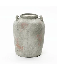 LuxenHome Rustic Old-World Gray with Brown 13.4-Inch Tall Round Terracotta Jug Vase with Handles